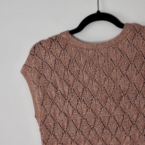 White House Black Market Dolman Sweater Rose Gold Sparkle Open Knit Size Small - Picture 4 of 13